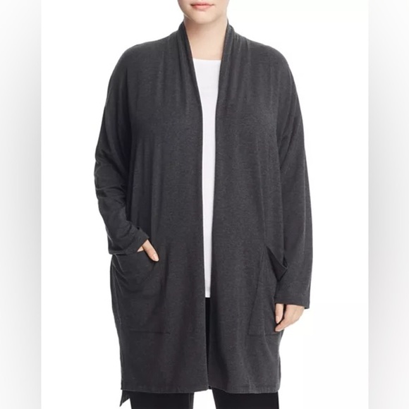 Eileen Fisher Charcoal Gray Open Front Longline Duster Cardigan - Picture 1 of 10